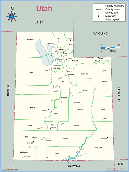Utah County Outline Wall Map
