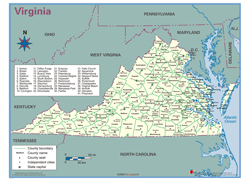 Virginia County Outline Wall Map
