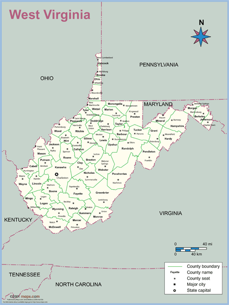 West Virginia County Outline Wall Map