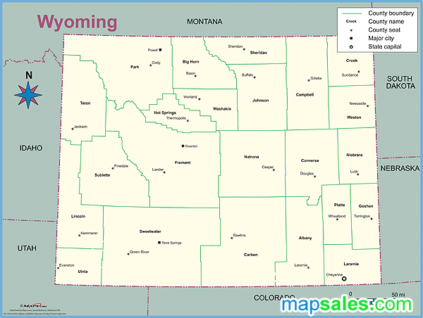 Wyoming County Outline Wall Map