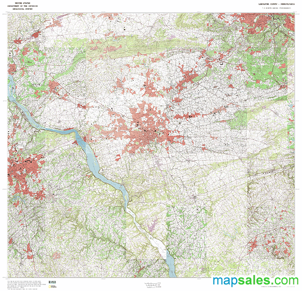 Lancaster County, PA Topo Wall Map