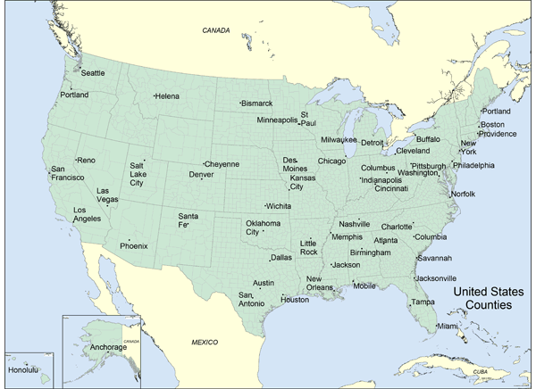 USA County Outline Wall Map