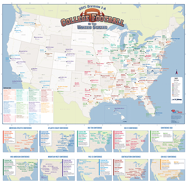 Division 1-A College Football Wall Map