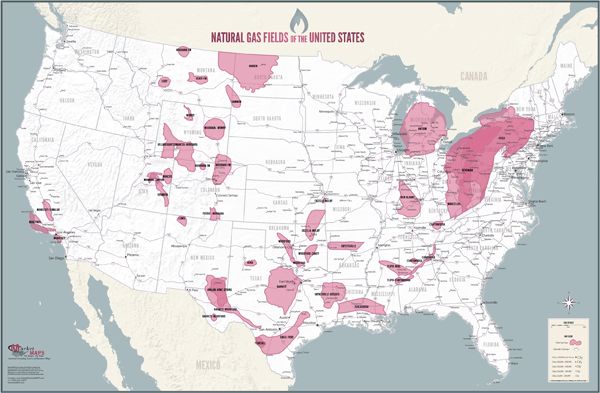 Natural Gas Fields of the United States Wall Map