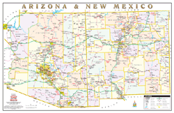 Arizona and New Mexico Political Wall Map