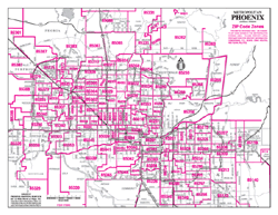 Phoenix Metropolitan Arterial Streets Zip Code Wall Map