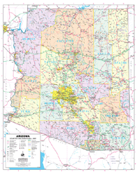 Arizona Counties and Roads Wall Map