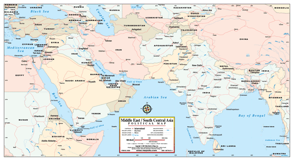 Middle East and South Central Asia Wall Map