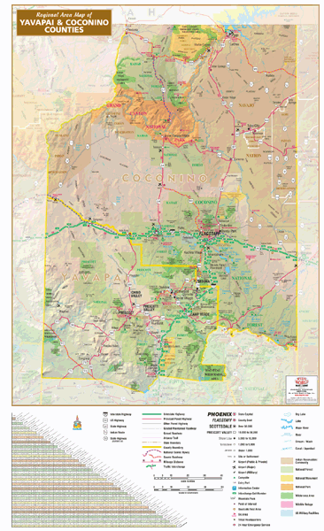 Arizona Coconino and Yavapai County Wall Map