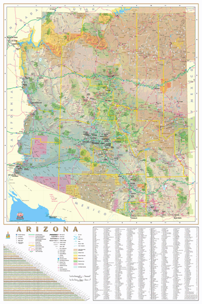 Arizona Indexed Wall Map