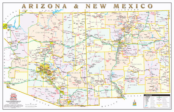 Arizona and New Mexico Political Wall Map