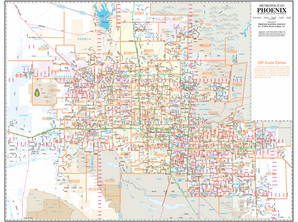 Phoenix Arterial and Collector Zip Code Wall Map