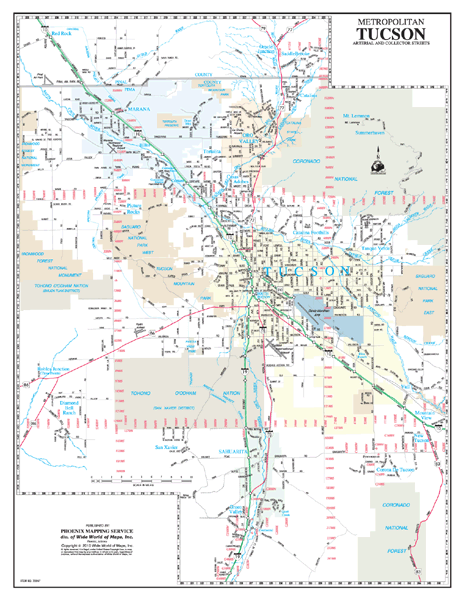 Tuscon Metropolitan Arterial and Collector Streets Wall Map