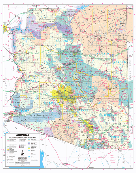 Arizona Highways and Roads Wall Map