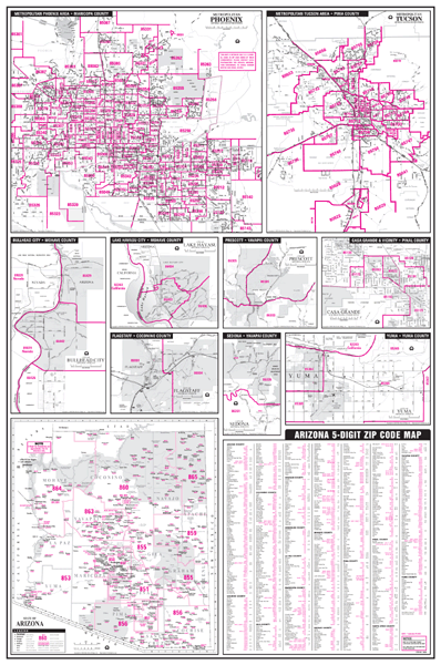 Arizona 5 Digit Zip Code Wall Map